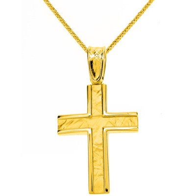 Χρυσός σταυρός Κ9 με αλυσίδα