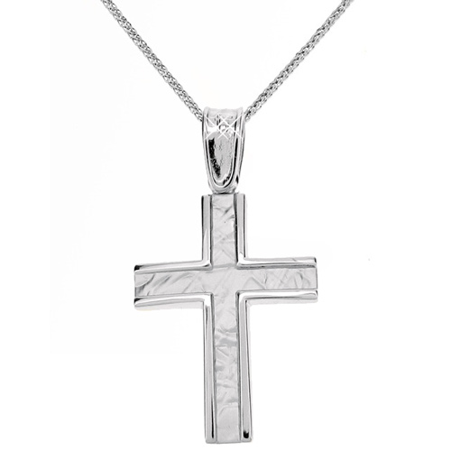 Λευκόχρυσος σταυρός Κ9 με αλυσίδα
