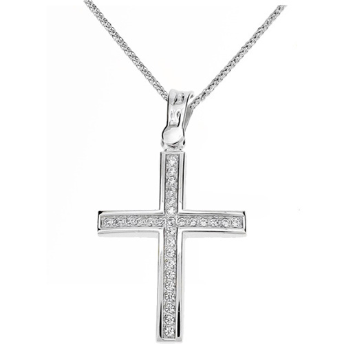 Λευκόχρυσος σταυρός Κ9 με αλυσίδα