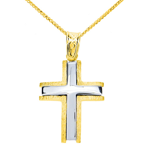 Χρυσός σταυρός Κ9 με αλυσίδα
