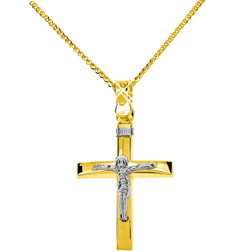 Χρυσός σταυρός Κ9 με αλυσίδα