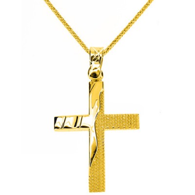 Χρυσός σταυρός Κ9 με αλυσίδα