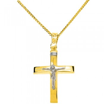 Μασίφ χρυσός σταυρός Κ9 με τον Εσταυρωμένο με αλυσίδα