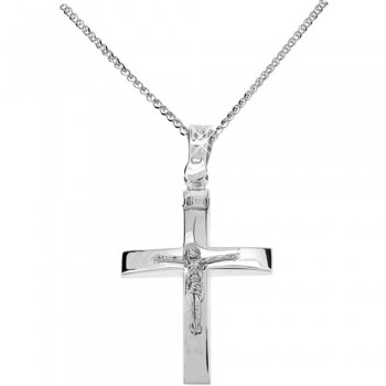 Λευκόχρυσος  σταυρός Κ9 με αλυσίδα