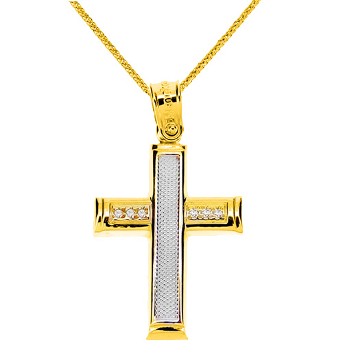 Χρυσός σταυρός Κ14 με αλυσίδα