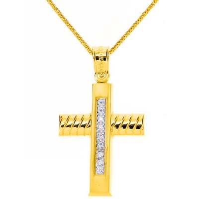 Χρυσός σταυρός Κ14 με αλυσίδα