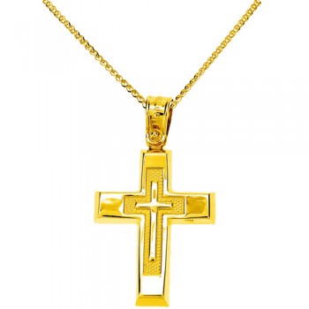 Χρυσός σταυρός Κ14 με αλυσίδα