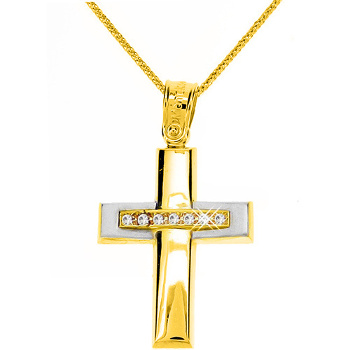 Χρυσός σταυρός Κ14 με αλυσίδα