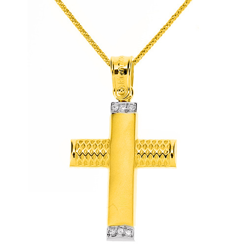 Χρυσός σταυρός Κ14 με αλυσίδα