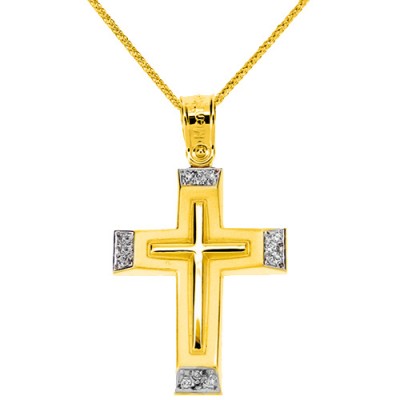 Χρυσός σταυρός Κ14 με αλυσίδα
