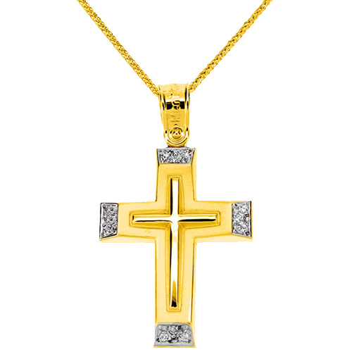 Χρυσός σταυρός Κ14 με αλυσίδα