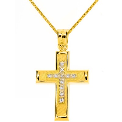 Χρυσός σταυρός Κ14 με αλυσίδα