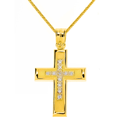 Χρυσός σταυρός Κ14 με αλυσίδα