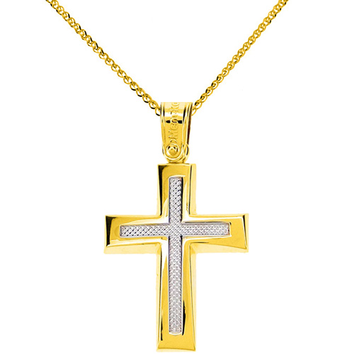 Χρυσός σταυρός Κ14 με αλυσίδα