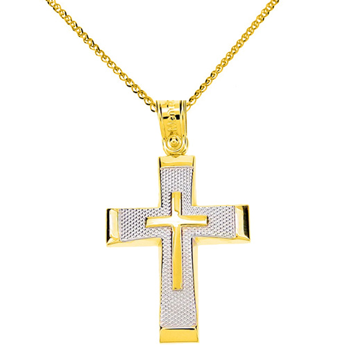 Χρυσός σταυρός Κ14 με αλυσίδα