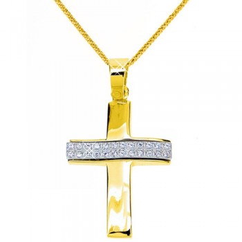 Χρυσός σταυρός Κ14 με αλυσίδα