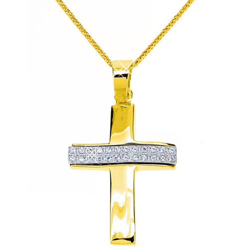 Χρυσός σταυρός Κ14 με αλυσίδα
