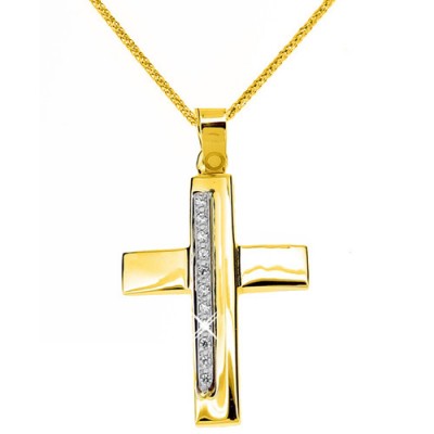 Χρυσός σταυρός Κ14 με αλυσίδα
