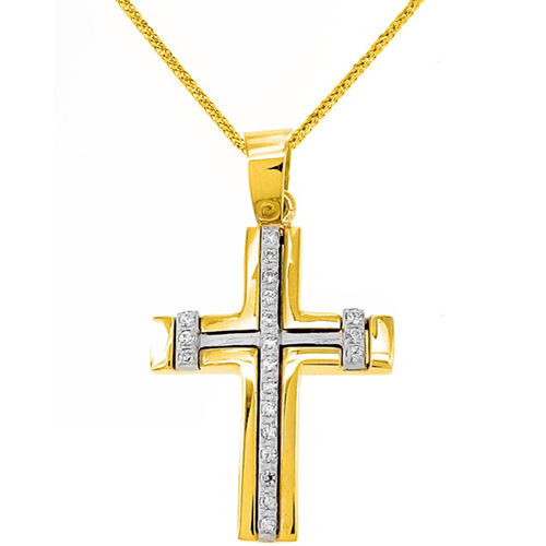 Χρυσός σταυρός Κ14 με αλυσίδα