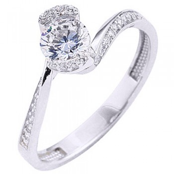 Λευκόχρυσο μονόπετρο δαχτυλίδι  Κ14