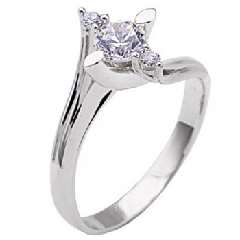 Λευκόχρυσο μονόπετρο δαχτυλίδι  Κ14