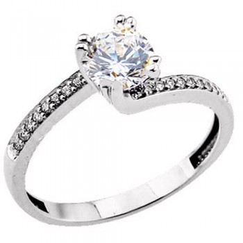 Λευκόχρυσο μονόπετρο δαχτυλίδι  Κ14