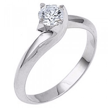 Λευκόχρυσο μονόπετρο δαχτυλίδι  Κ14