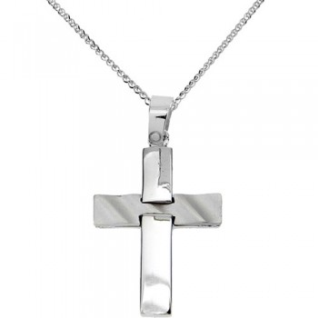 Λευκόχρυσος  σταυρός Κ14 με αλυσίδα