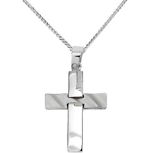Λευκόχρυσος  σταυρός Κ14 με αλυσίδα