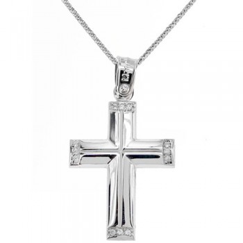 Λευκόχρυσος  σταυρός Κ14 με αλυσίδα