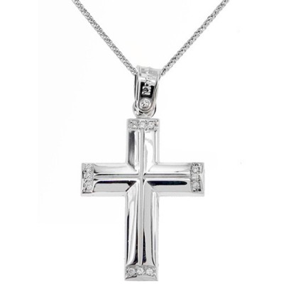 Λευκόχρυσος  σταυρός Κ14 με αλυσίδα