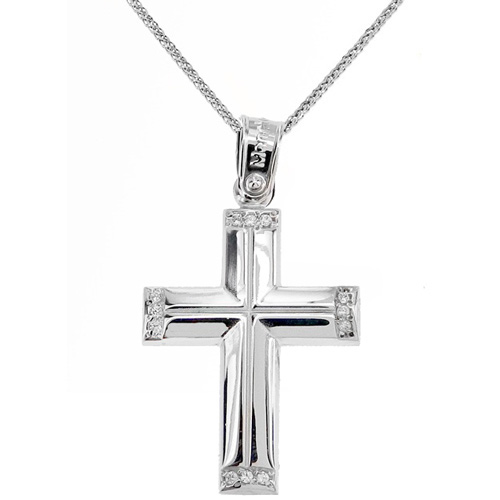 Λευκόχρυσος  σταυρός Κ14 με αλυσίδα