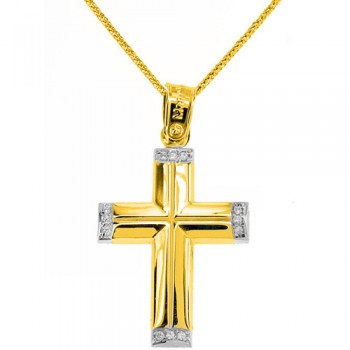 Χρυσός σταυρός Κ14 με αλυσίδα