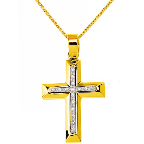 Χρυσός σταυρός Κ14 με αλυσίδα