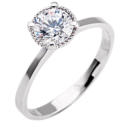 Λευκόχρυσο μονόπετρο δαχτυλίδι  Κ14