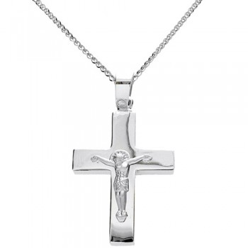 Λευκόχρυσος  βαπτιστικός σταυρός Κ14 με αλυσίδα