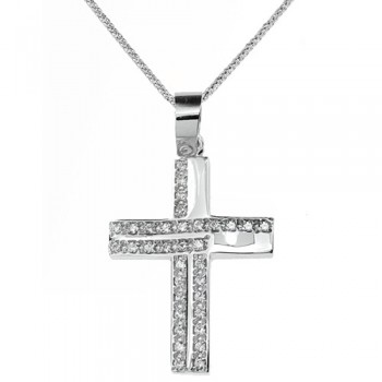 Λευκόχρυσος  σταυρός Κ14 με αλυσίδα