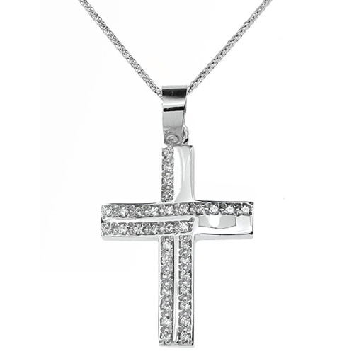 Λευκόχρυσος  σταυρός Κ14 με αλυσίδα