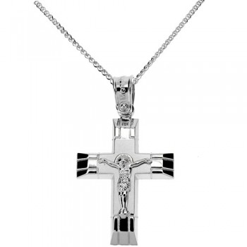 Λευκόχρυσος  βαπτιστικός σταυρός Κ14 με αλυσίδα