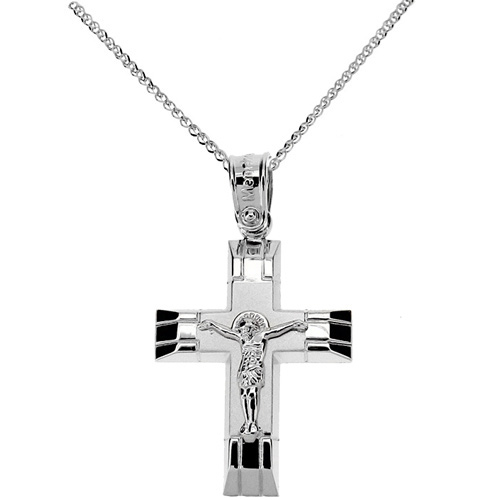 Λευκόχρυσος  βαπτιστικός σταυρός Κ14 με αλυσίδα