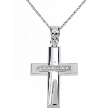 Λευκόχρυσος  σταυρός Κ14 με αλυσίδα