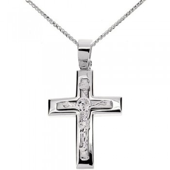 Λευκόχρυσος  βαπτιστικός σταυρός Κ14 με αλυσίδα