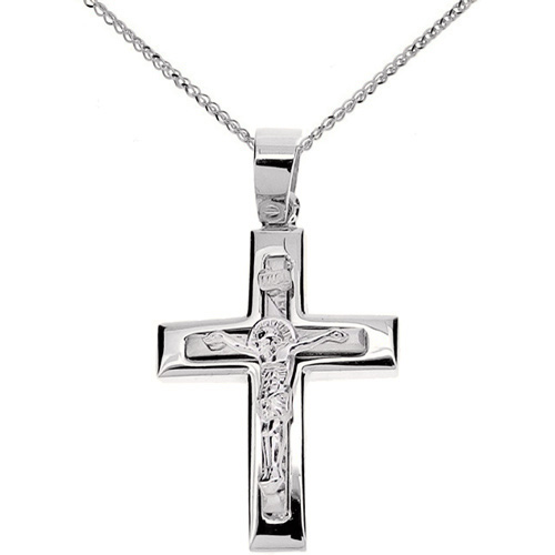 Λευκόχρυσος  βαπτιστικός σταυρός Κ14 με αλυσίδα