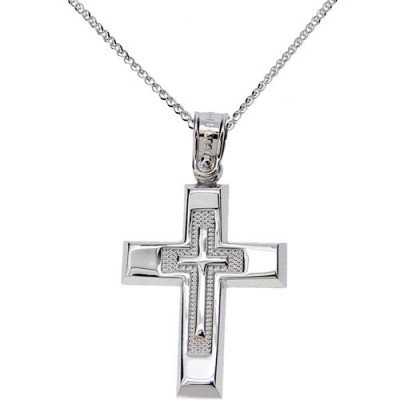 Λευκόχρυσος  βαπτιστικός σταυρός Κ14 με αλυσίδα