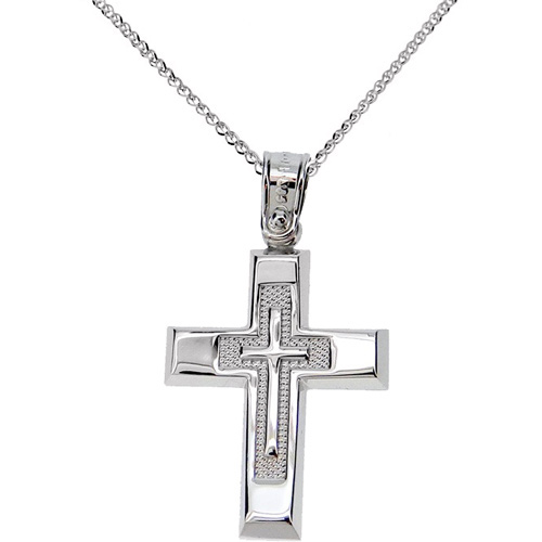 Λευκόχρυσος  βαπτιστικός σταυρός Κ14 με αλυσίδα
