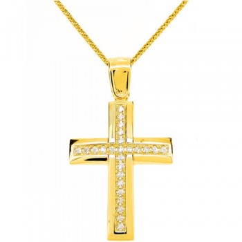 Χρυσός μασίφ σταυρός βάπτισης αρραβώνα Κ14 με αλυσίδα
