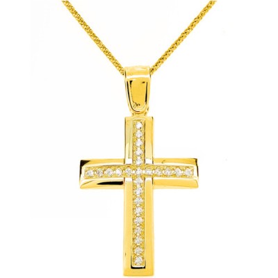 Χρυσός μασίφ σταυρός βάπτισης αρραβώνα Κ14 με αλυσίδα