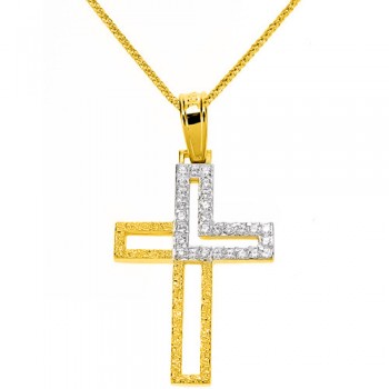 Χρυσός σταυρός Κ14 με αλυσίδα