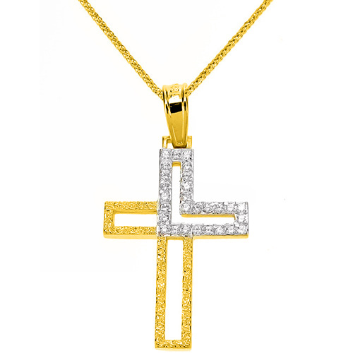 Χρυσός σταυρός Κ14 με αλυσίδα