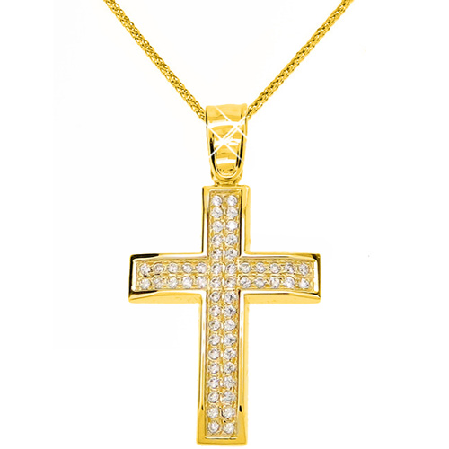 Χρυσός μασίφ γυναικείος βαπτιστικός σταυρός Κ14 με αλυσίδα